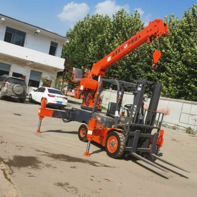 Mini diesel type forklift truck crane with two functions